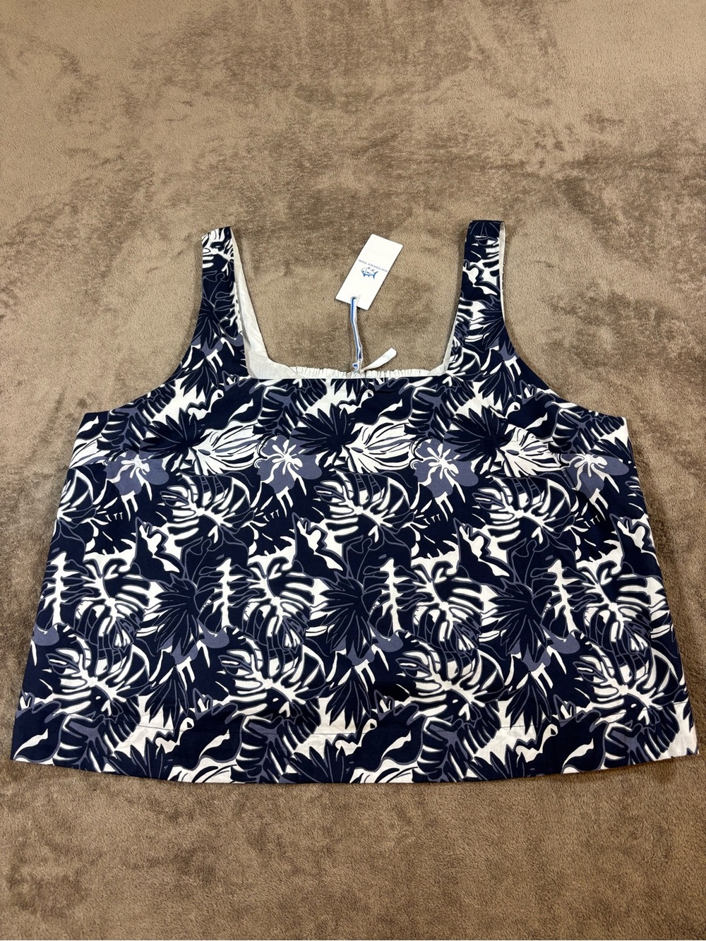 NWT Southern Tide Verity Grand Navy White Floral Square-Neck Tank Top Womens XL